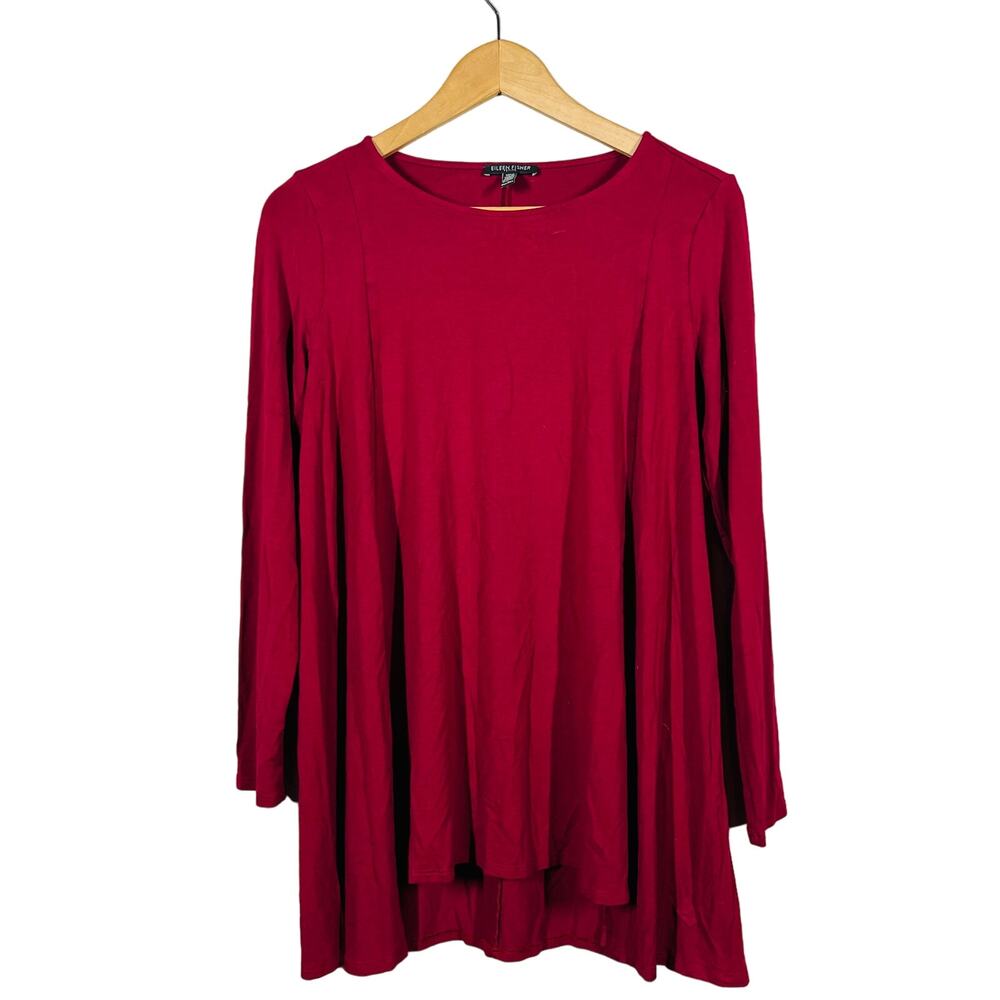 Eileen Fisher Scoop NEck Tunic Long Sleeve Cranberry Knit Casual - PM